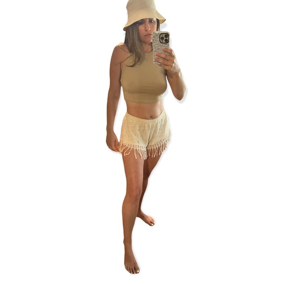 Crochet Fringe Trim Shorts - Ivory/Cream - Picture 1 of 6
